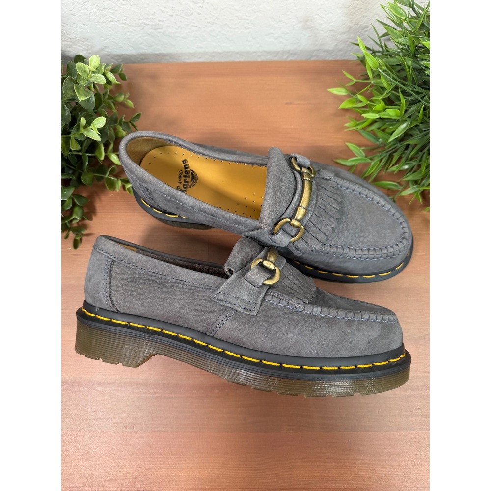 Dr. Martens Womens Adrian Snaffle Grey Nubuck Fringe Kiltie Loafers Size 6